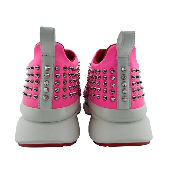 CHRISTIAN LOUBOUTIN Spiked Rose Hot Pink Neoprene Run Donna Sneakers 39.5 - Picture 6 of 8